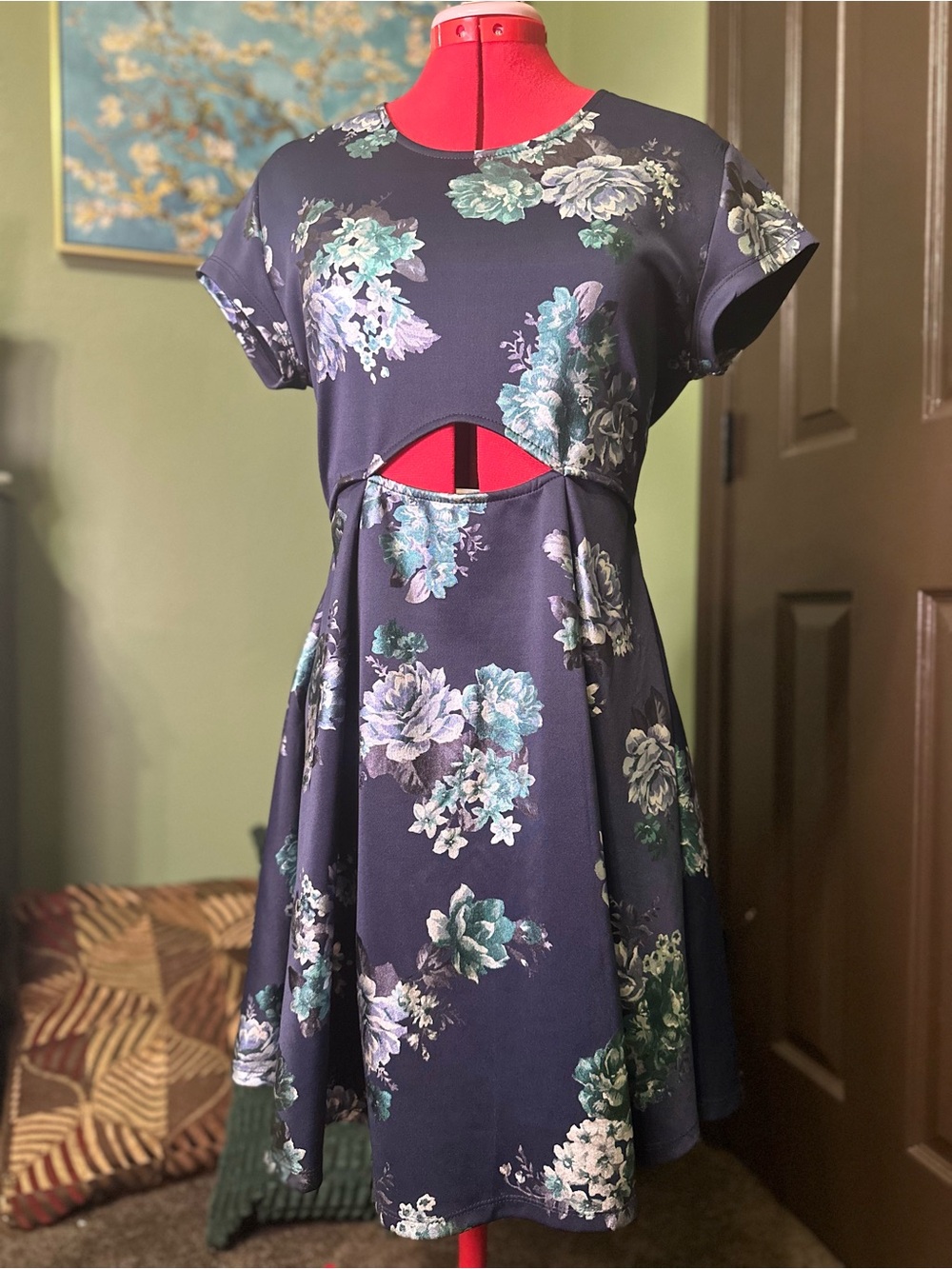 Floral Cutout Navy Women’s Dress